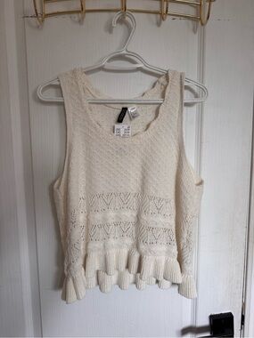 Divided Cream Knit Sleeveless Peplum Tank Top
